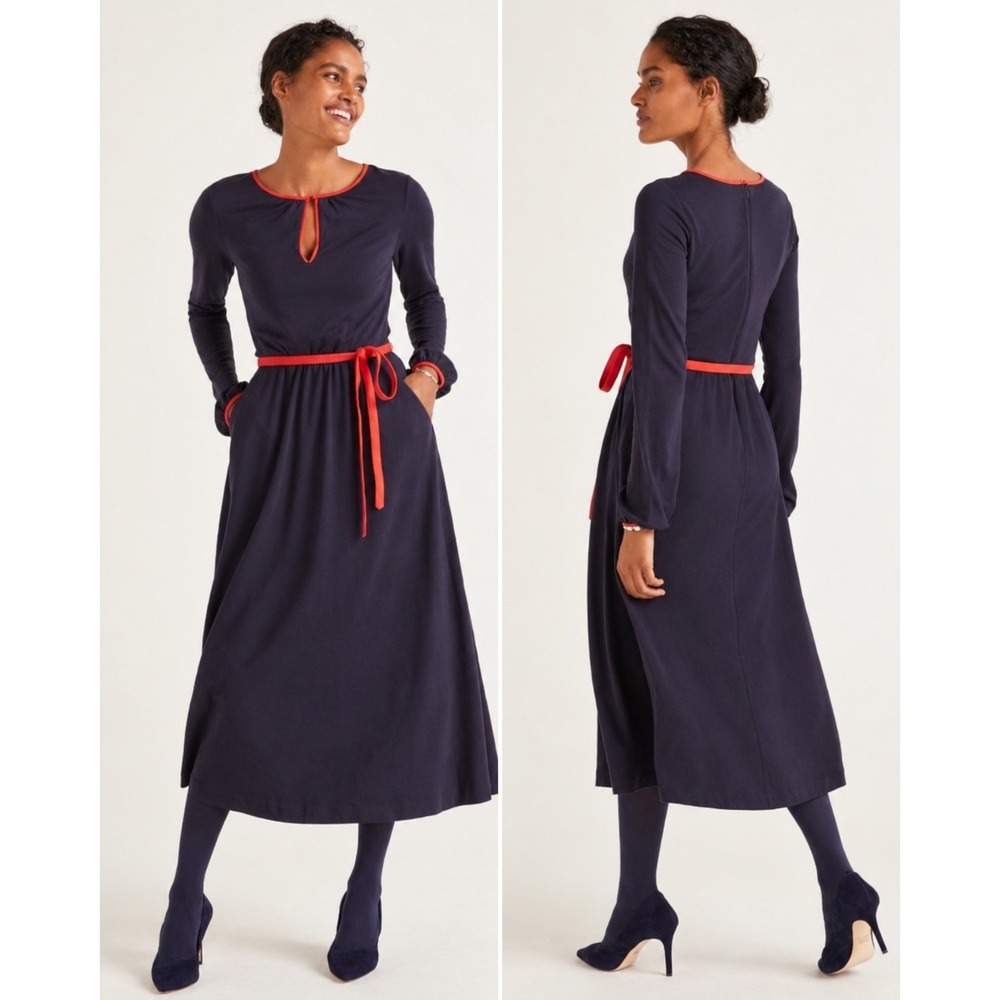 Boden Navy Preppy Nautical Midi Dress Size 10 Polished Classic Office Teacher